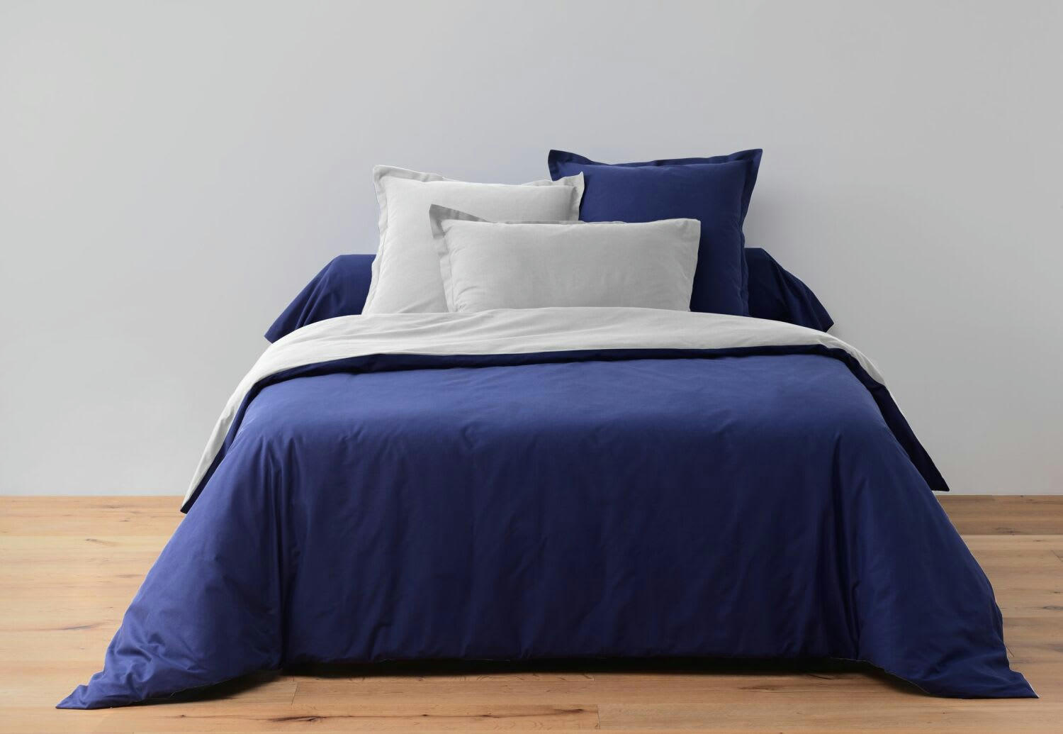 BICOLORE - Parure housse de couette coton bleu 240x260 cm