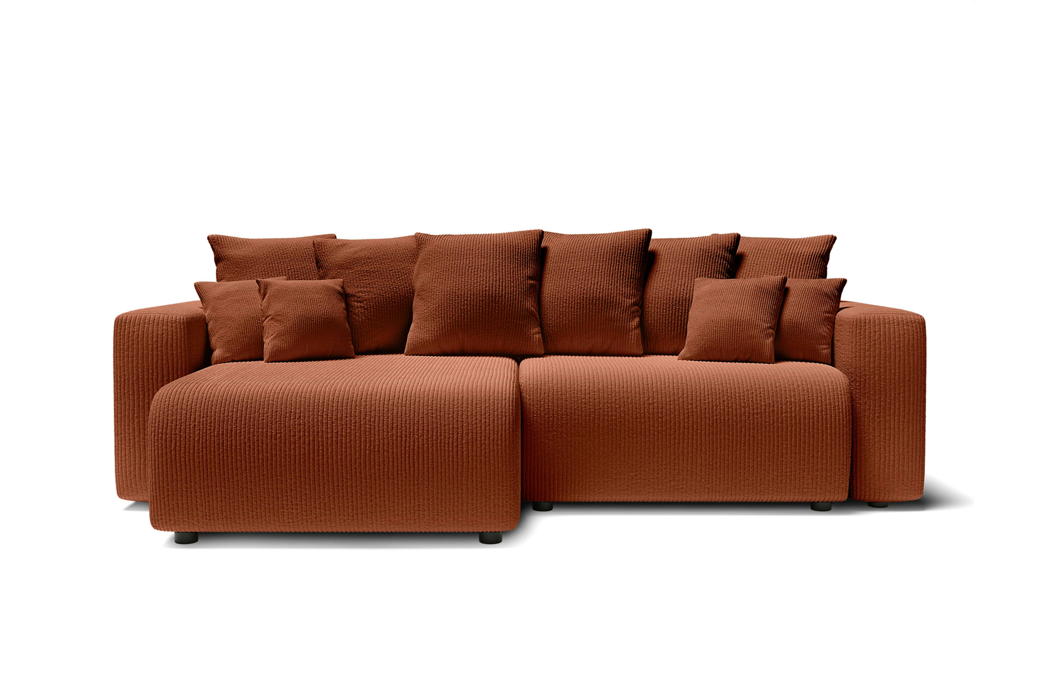LEA - Canapé d'angle convertible en velours côtelé 4 places terracotta