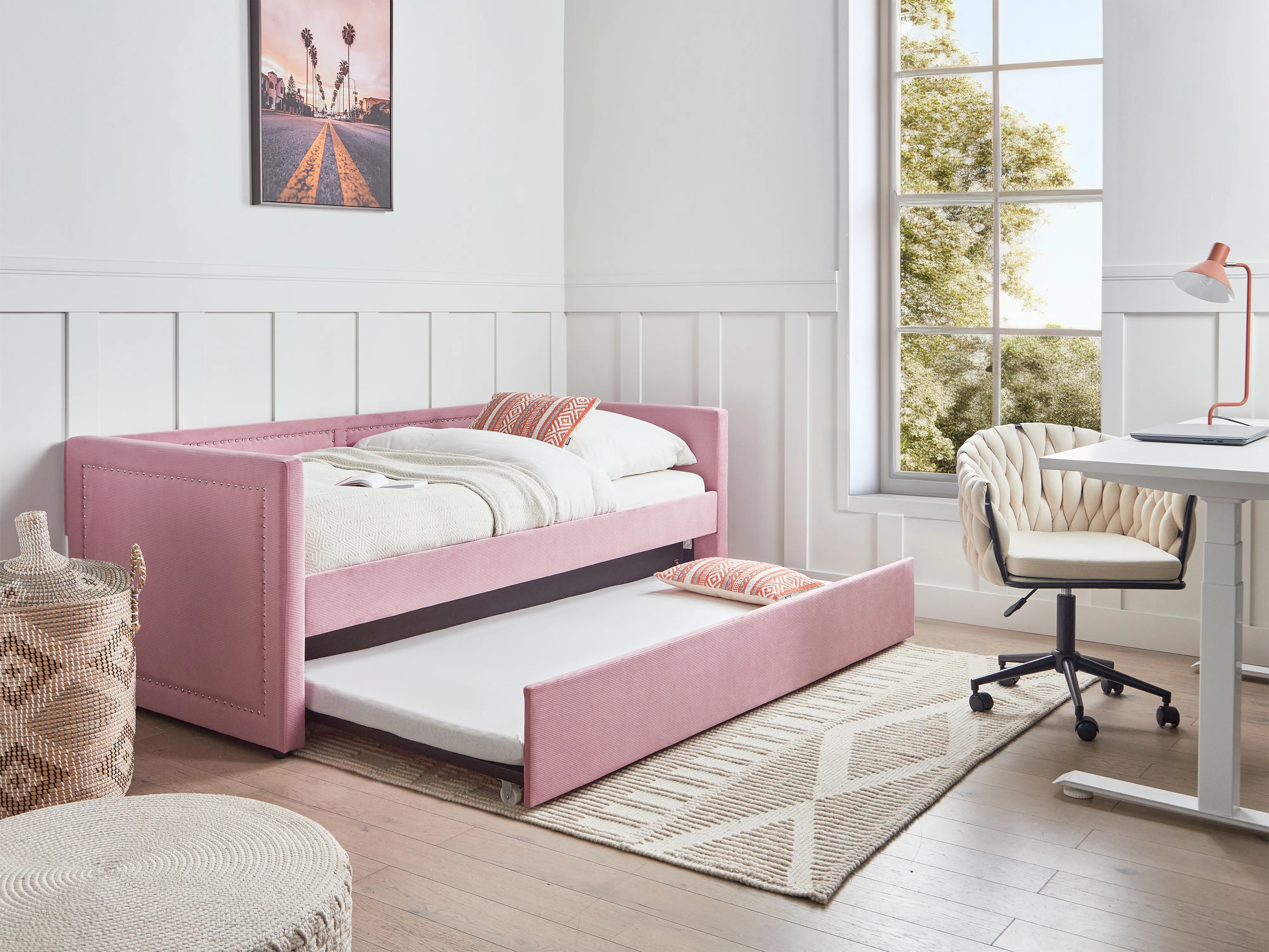 Trundle Bed Corduroy MIMIZAN 90 x 200 cm (EU Single) Pink