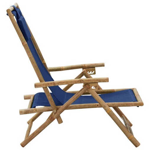 NNEVL Reclining Relaxing Chair Navy Blue Bamboo and Fabric
