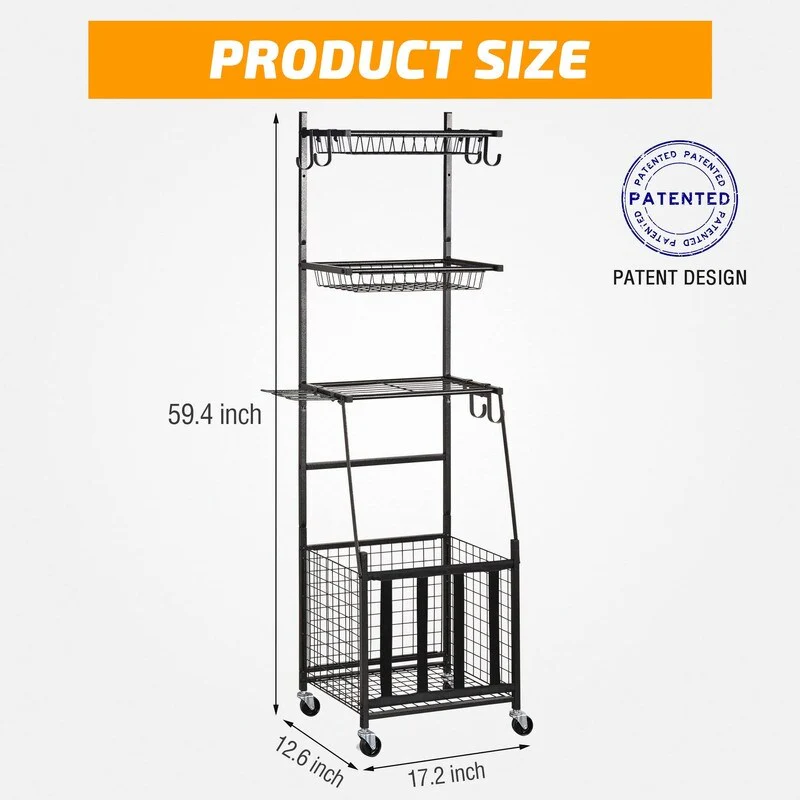 Sports Equipment Storage for Garage - 12.6D x 17.2W x 59.4H