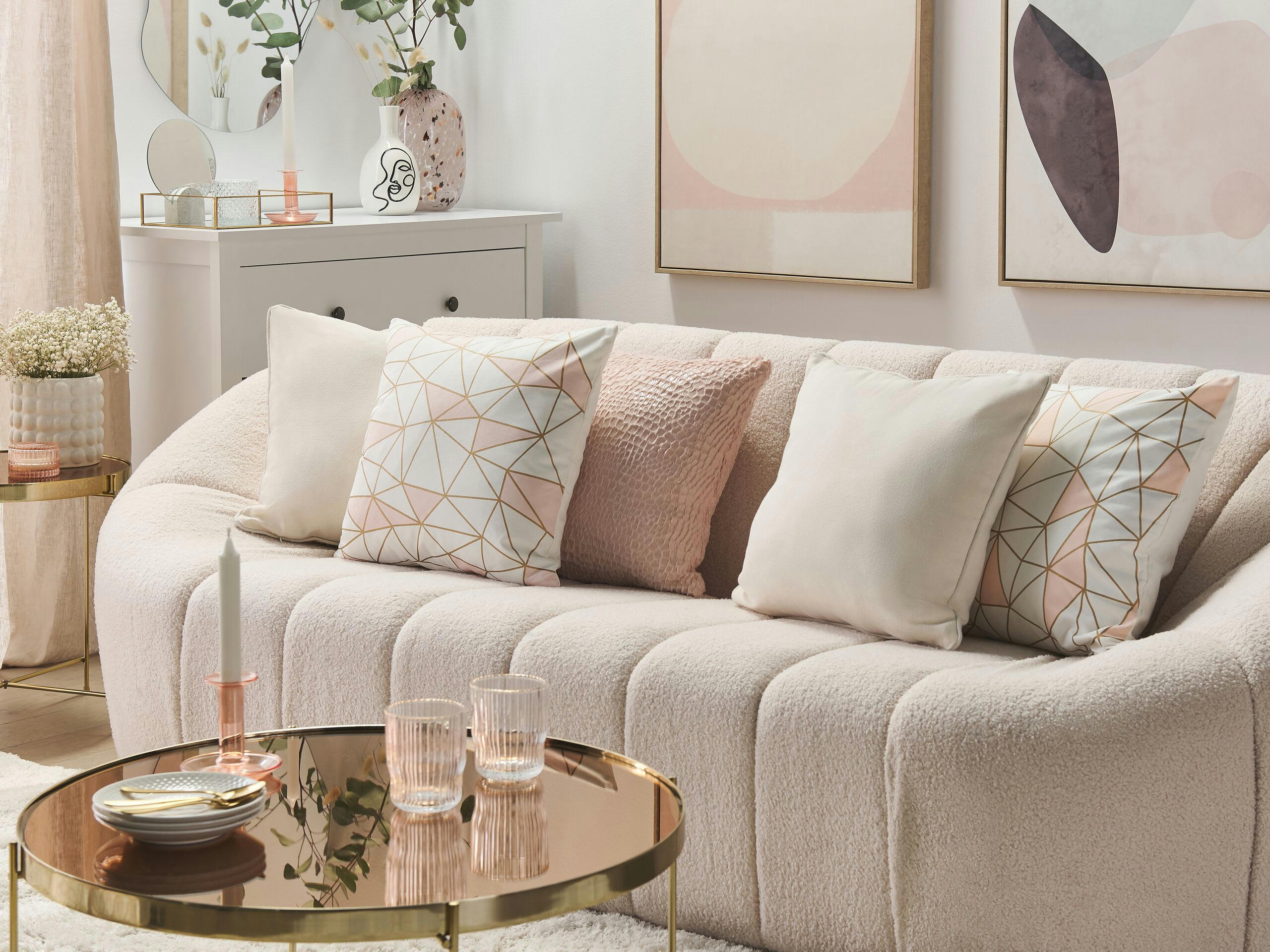 CLARKIA - Lot de 2 coussin décoratifs en tissu blanc 45x12cm