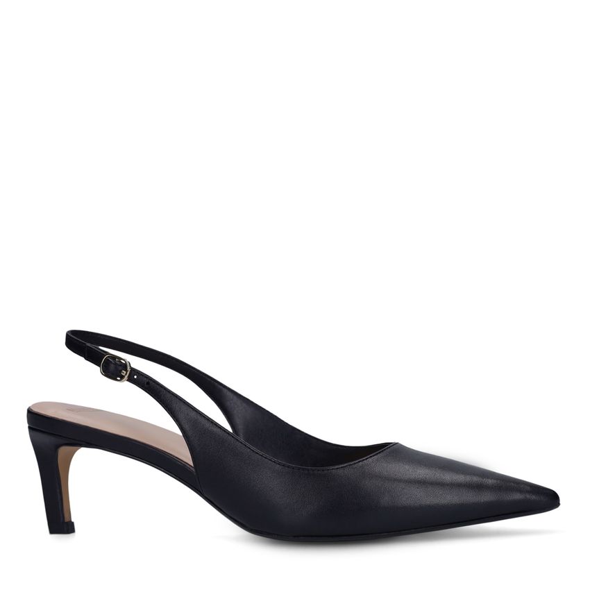 Manfield Zwarte leren slingbacks
