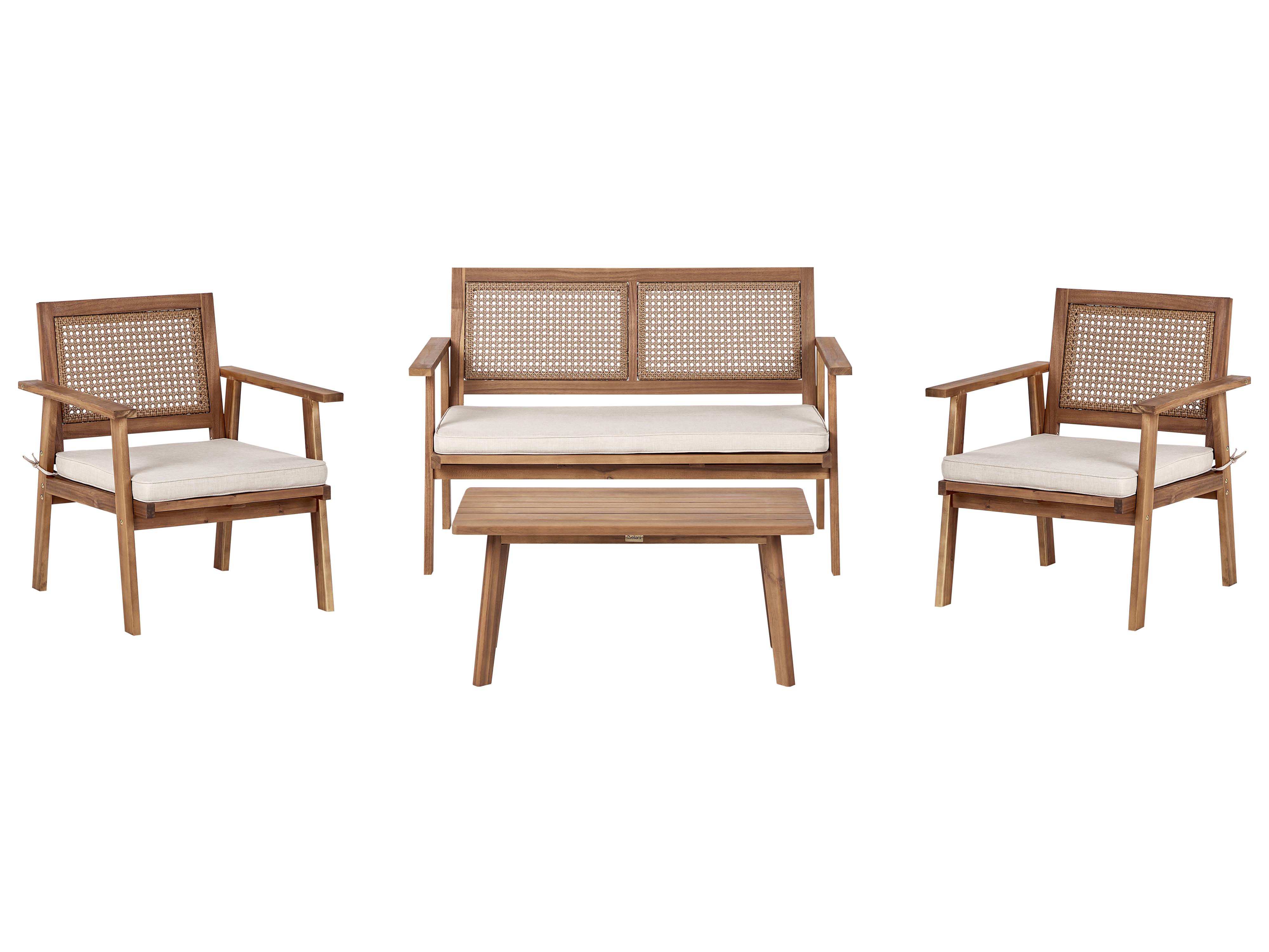 Garden Lounge Set with Table 4 Seater ARENELLA Certified Acacia Wood Light Beige