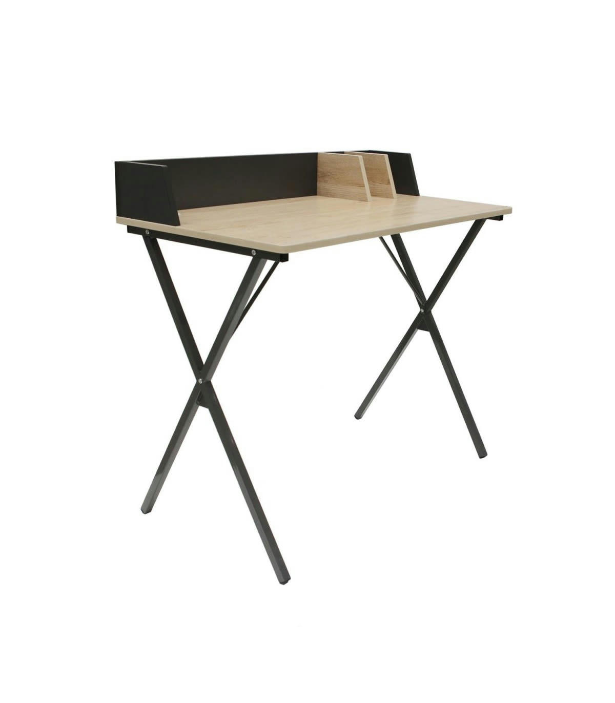 BRICE - Bureau en métal avec séparateurs - L90cm - noir et beige