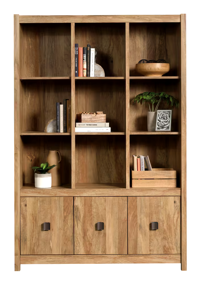 Sauder Cannery Bridge 3-Door Bookcase/Bookshelf Storage Cabinet, Sindoori Mango Finish