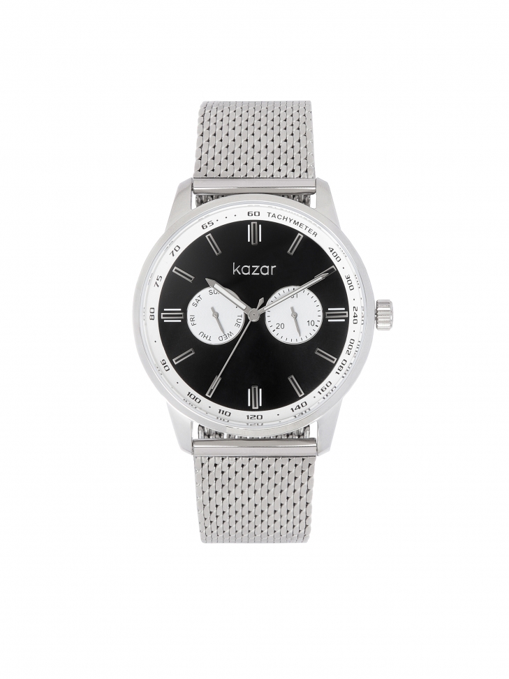 Men's watch with a mesh bracelet in silver color
