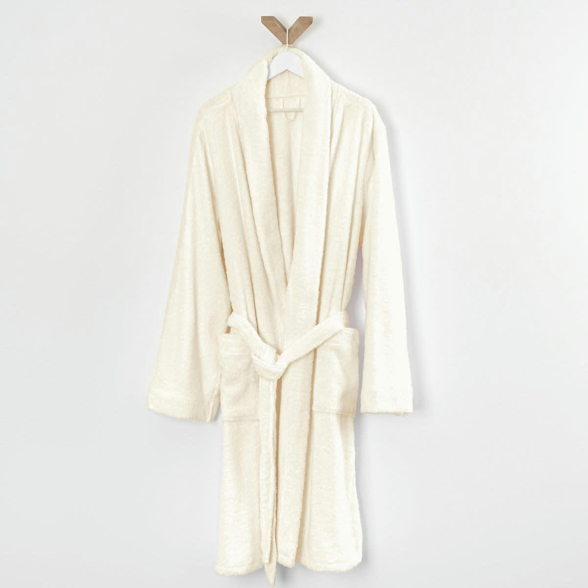 PREMIUM HOMME - Peignoir éponge col chale en coton ivoire l