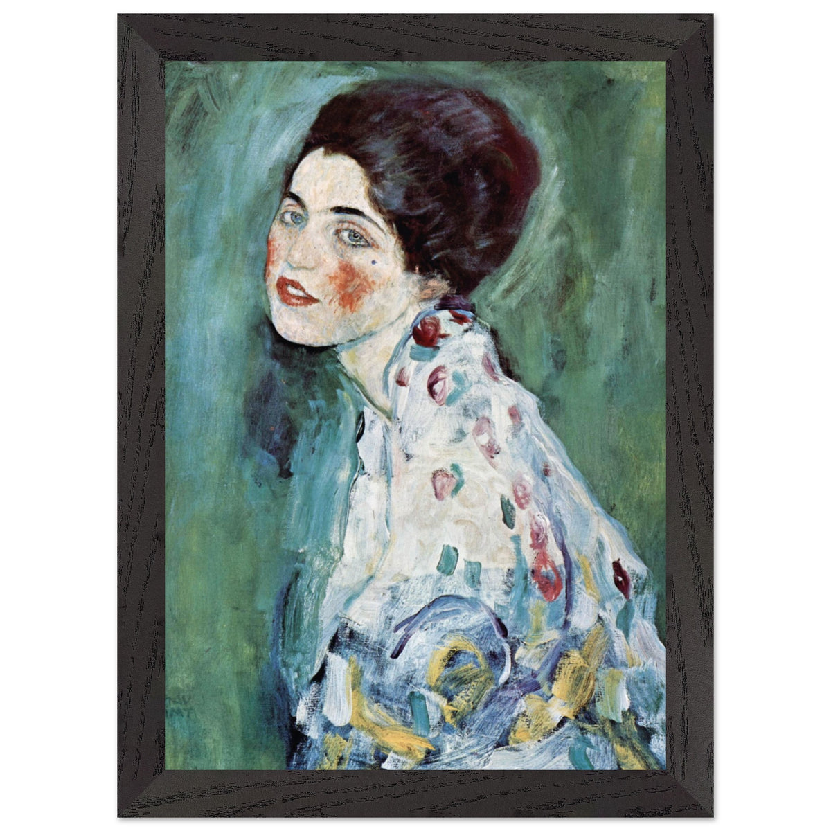 Artfulprints Poster met Lijst Gustav Klimt - Portrait of a lady  - A4 21x29.7 cm - Donkergroen