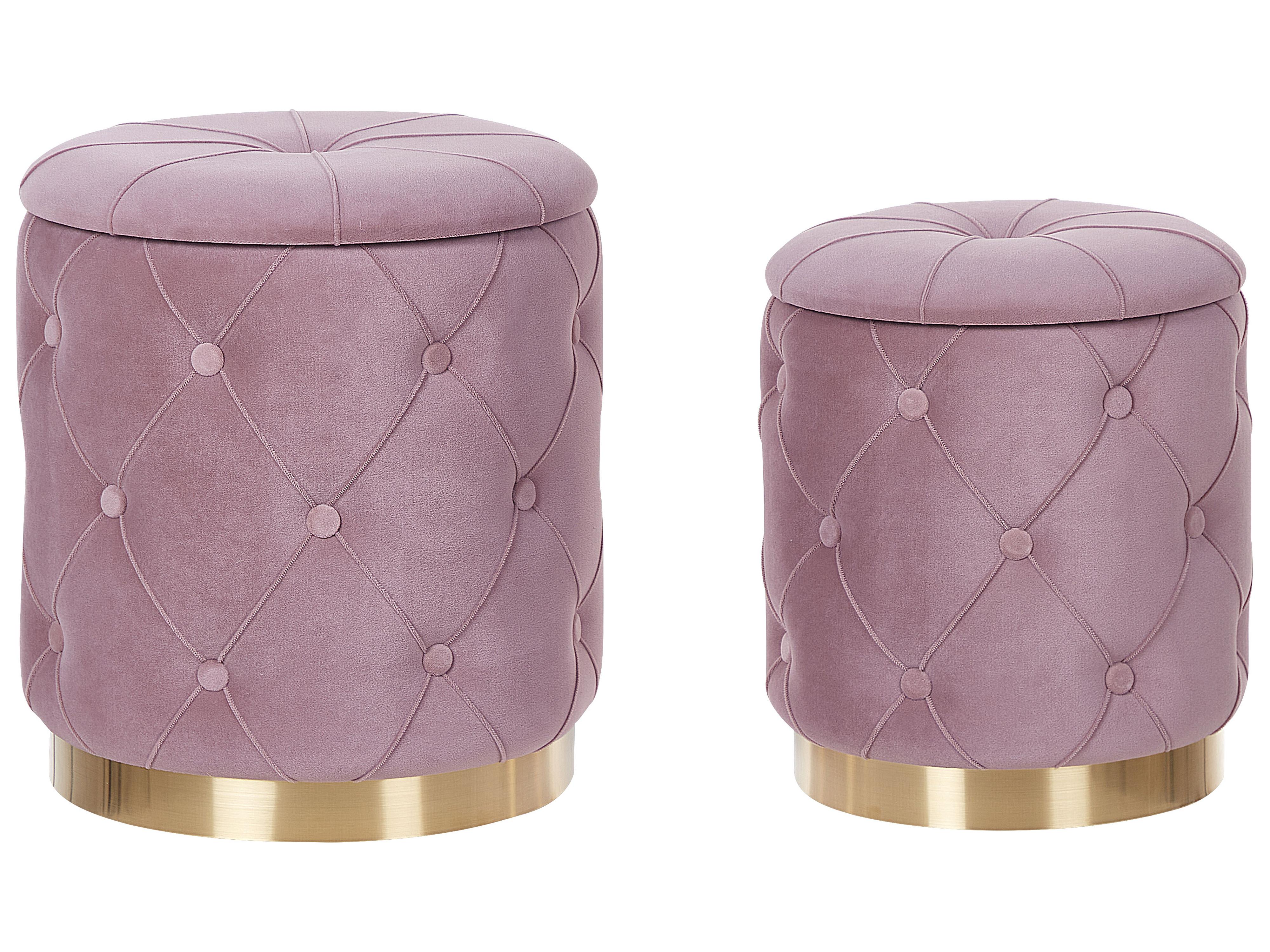 Set of 2 Storage Pouffes PUEBLO Velvet Pink