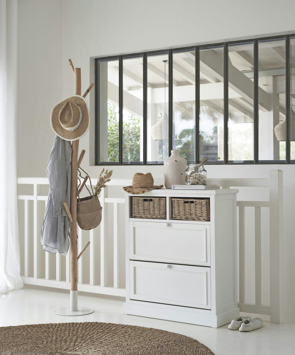 Rivage - Porte-manteau tronc d'arbre en eucalyptus et métal blanc