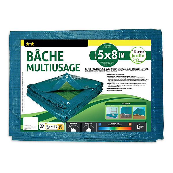 Bâche multi-usage 70g/m2 5 x 8 Bleu TERRE JARDIN