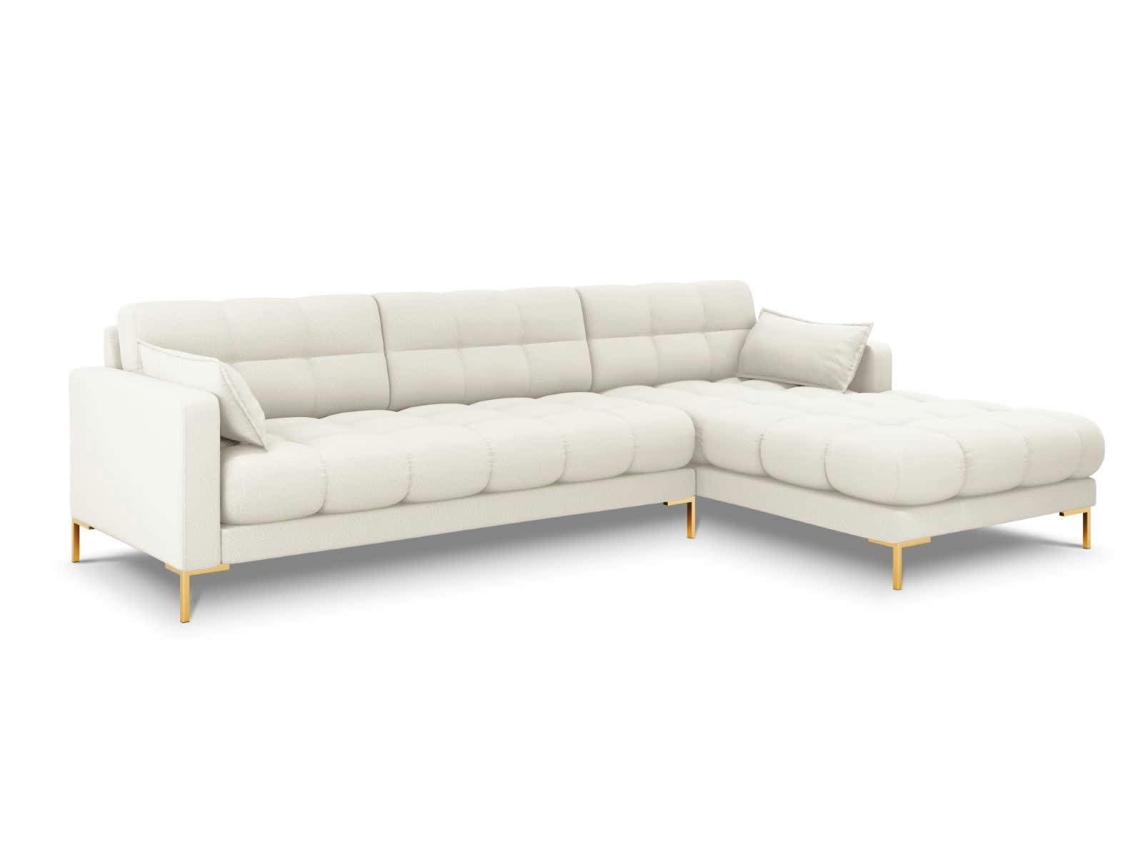 MAMAIA - Canapé d'angle droit 5 places en tissu structurel beige clair