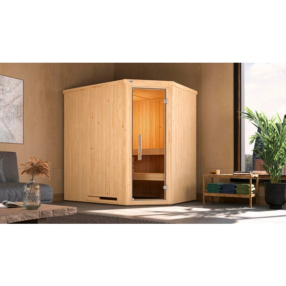 Ecksauna »VARBERG 1«, 6 Personen, inkl. 5,4 kW Ofen mit integrierter Steuerung