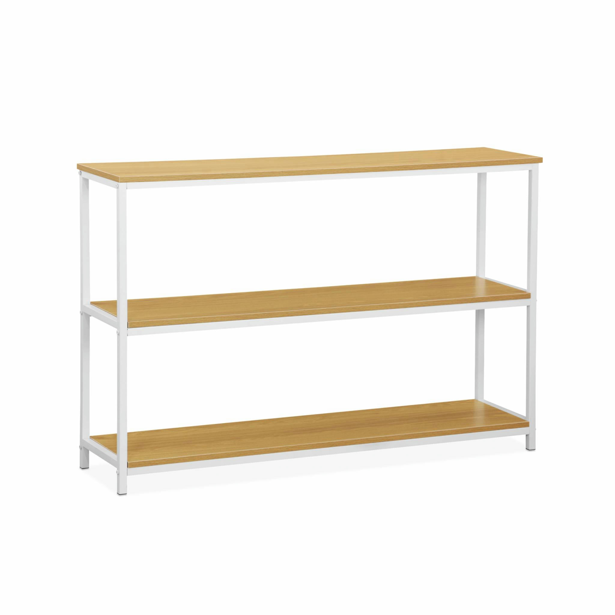 LOFT - Étagère en métal blanc mat et décor bois, 3 niveaux