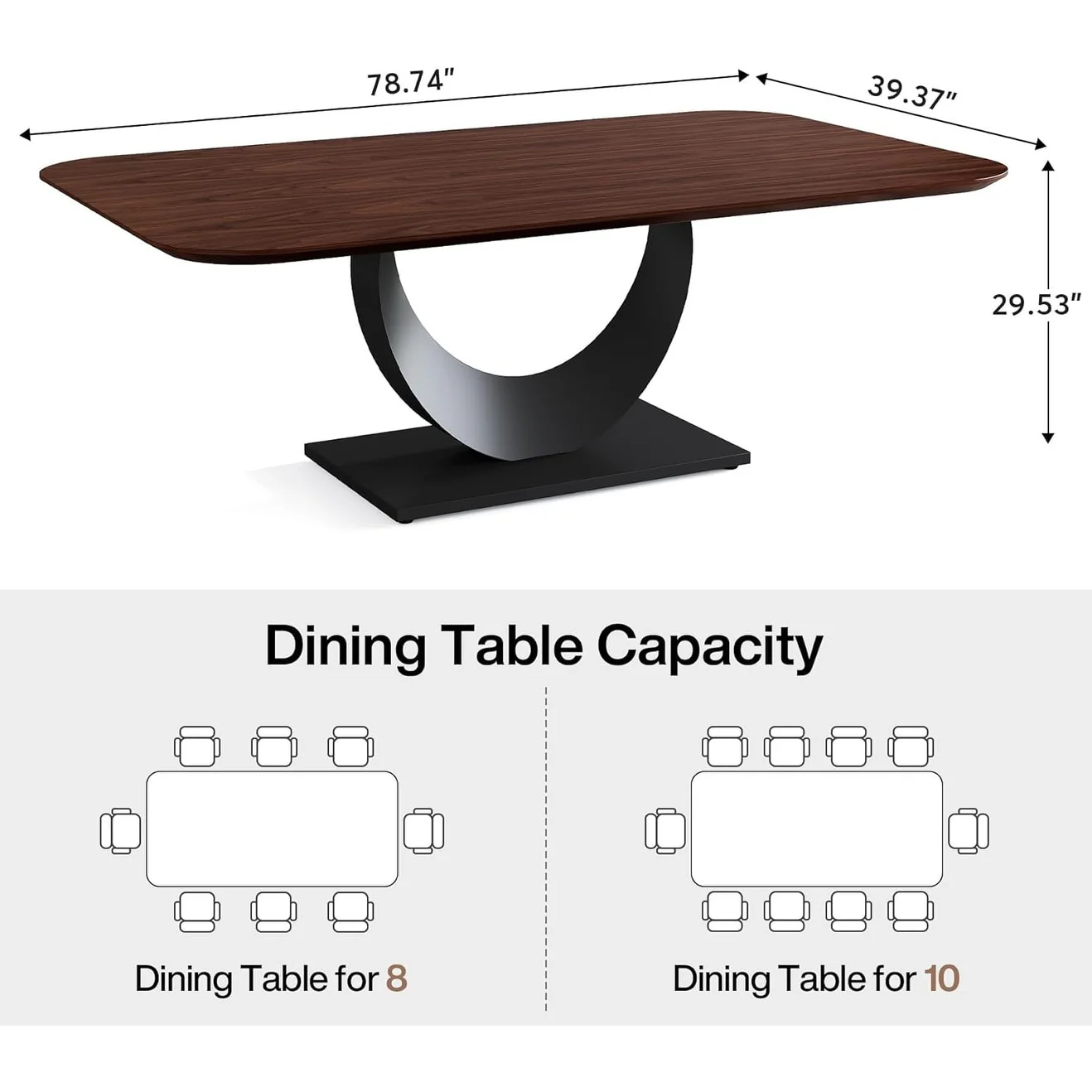 79 Inches Sintered Stone Dining Table for 8, Rectangle Kitchen Table with Stainless Steel Base