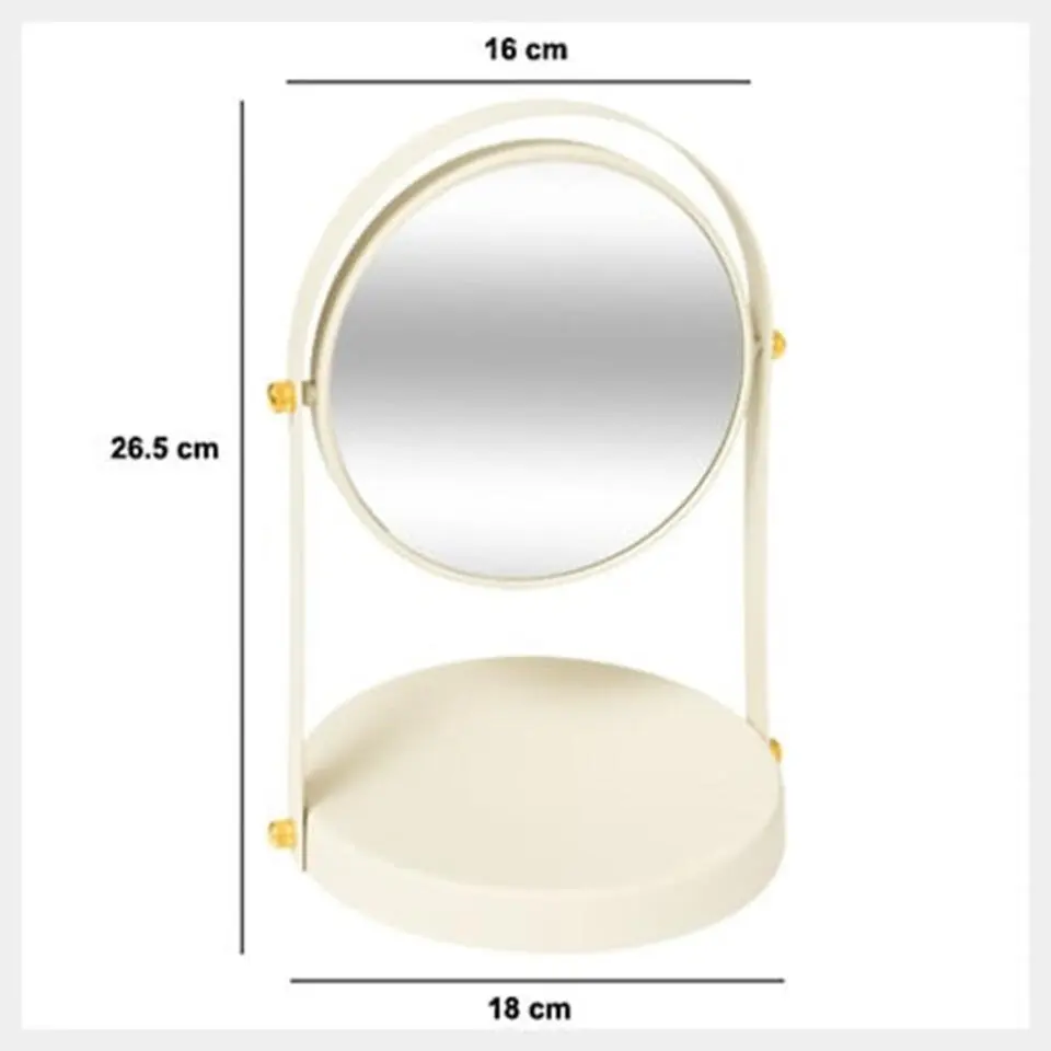 5Five Make-up spiegel op standaard - 26 cm - metaal - ivoor wit