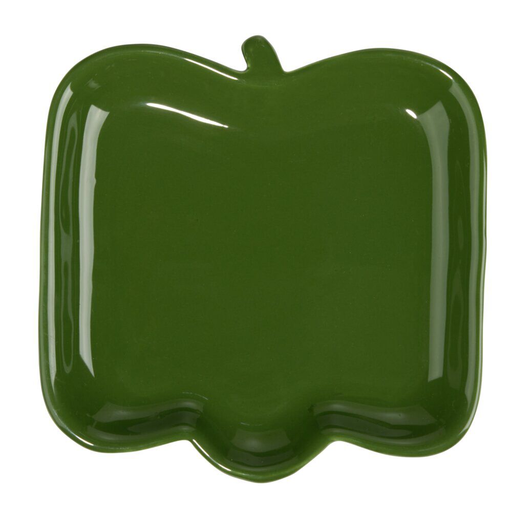 Assiette de présentation porcelaine forme poivron vert 15x15cm