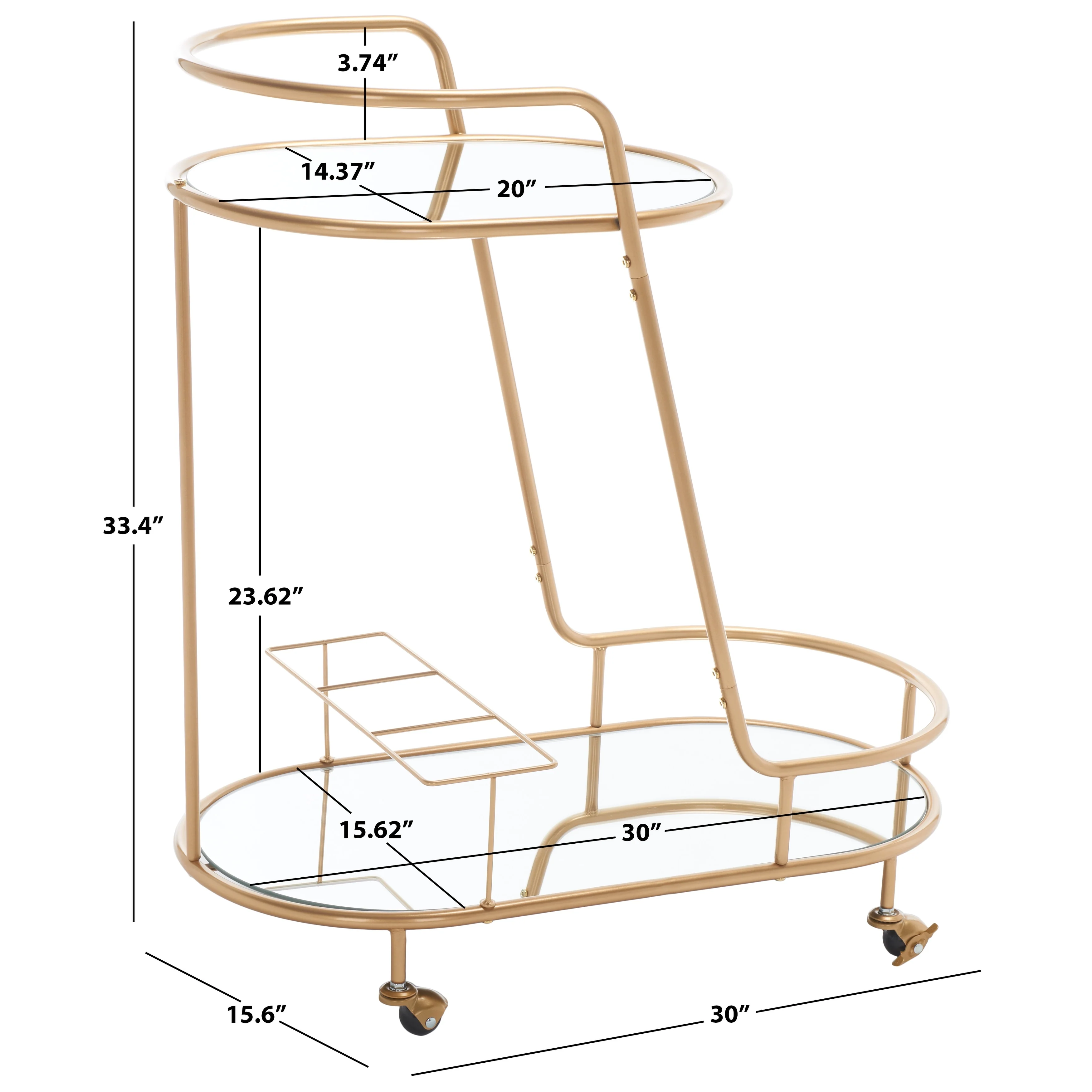 SAFAVIEH Vannie 2-Tier Oval Bar Cart - 30 W x 16 D x 33 H - 30Wx16Dx33H