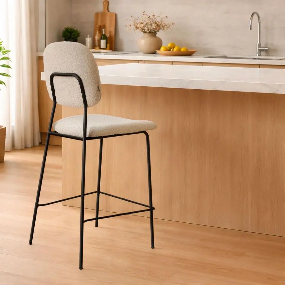 Nolon Jasmijn Barkruk Boucl&eacute; Beige - Zwart - 65 cm