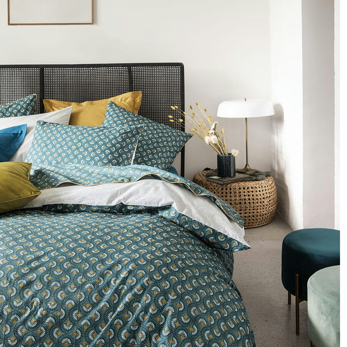 ECLIPSE - Housse de couette imprimée en percale de coton émeraude 200x200