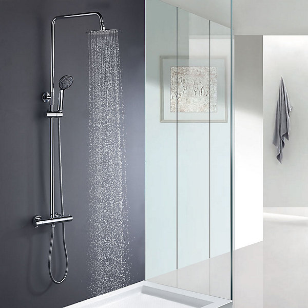Kibath Colonne de douche thermostatique extra-longue ronde COLD TOUCH de 100-150 cm finition CHROME brillant en laiton