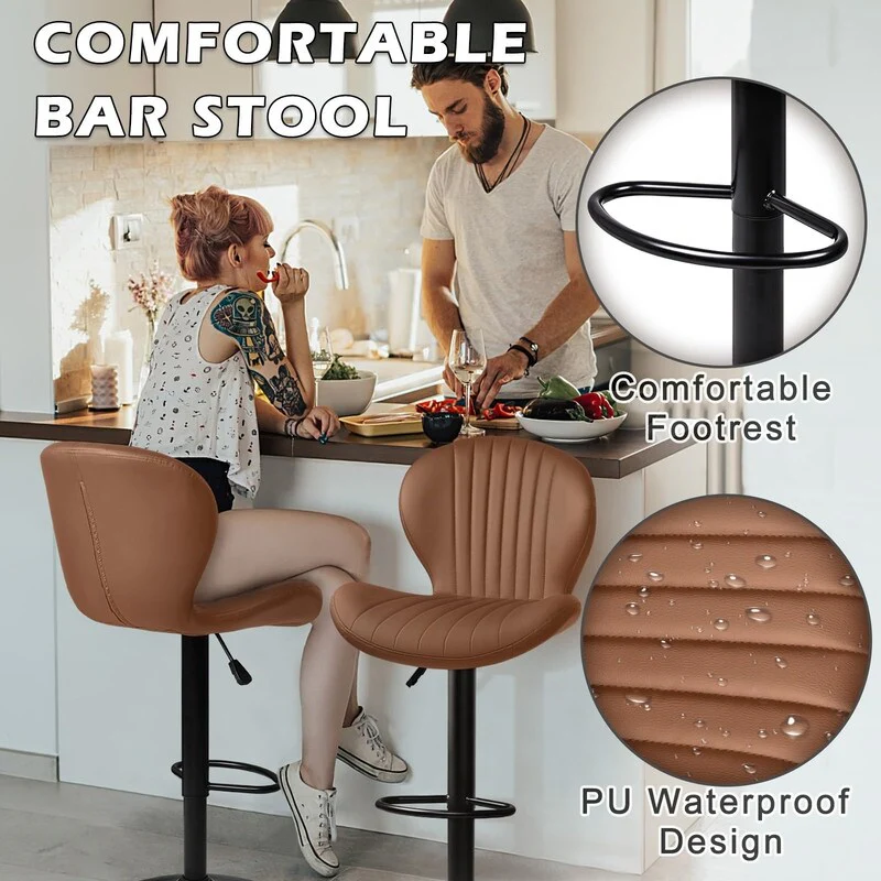 Bar Stools Set of 2,Adjustable Swivel Counter Height Bar Stools - 15.7D x 19.6W x 46.9H