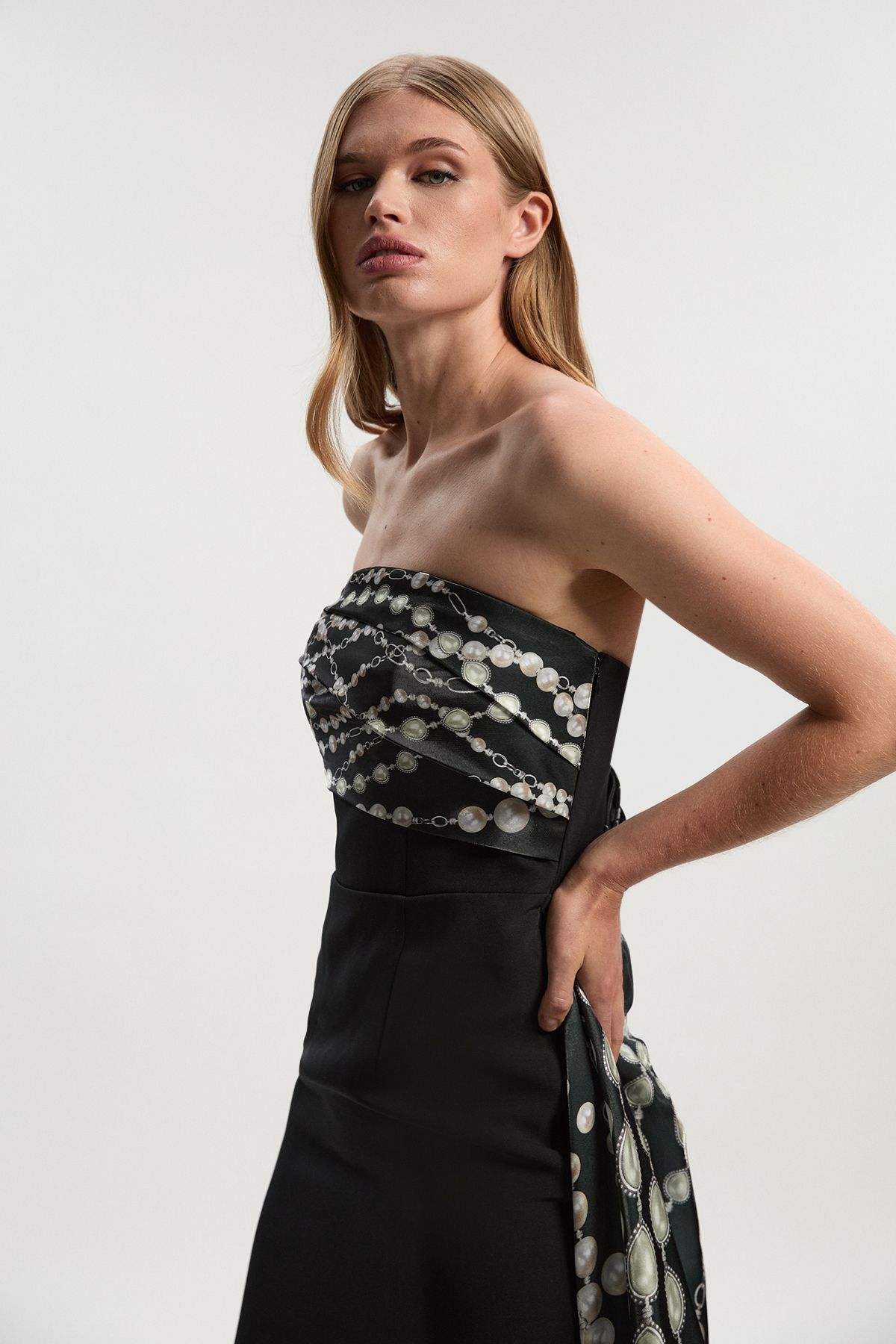 KarenMillen Archive Collection - Petite Pearl Chain Print Corset Maxi Dress