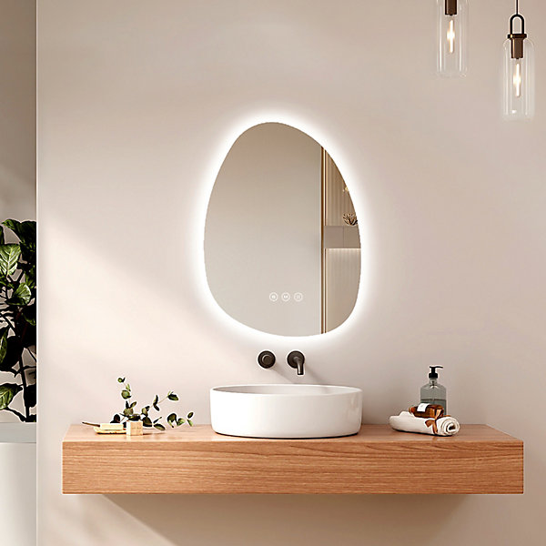 EMKE Miroir salle de bain avec éclairage, asymétrique, anti-buée, interrupteur tactile, 3 couleurs de lumière réglable, 65 x 45 cm