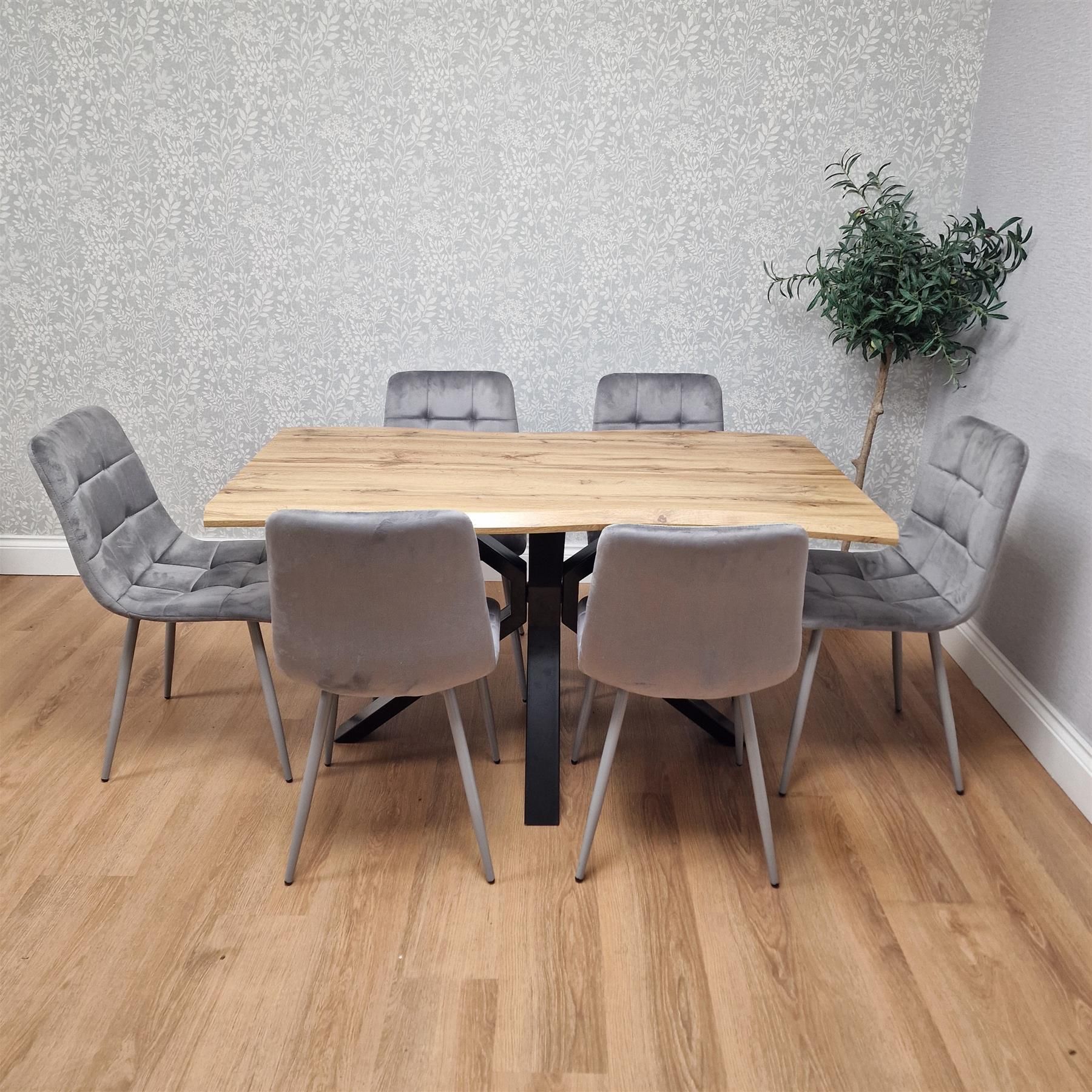 KOSY KOALA Modern Dining Table Set with 6 Grey Velvet Chairs Kitchen Dining Room Furniture