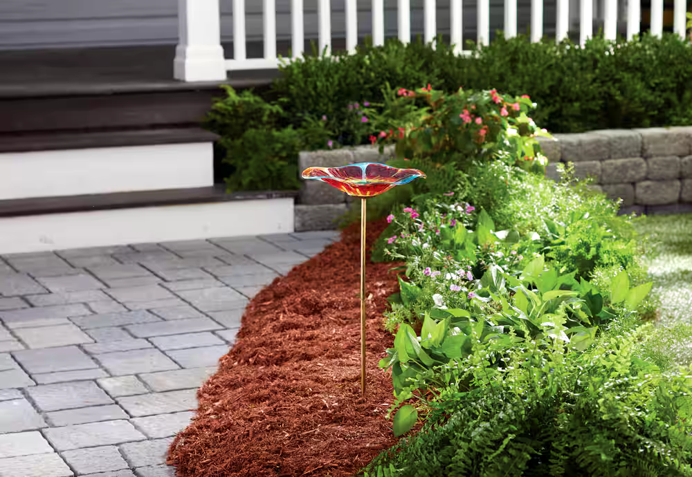 For Living Glass Metal Bird Bath & Garden Stake, 25.59-in, Multi-Colour