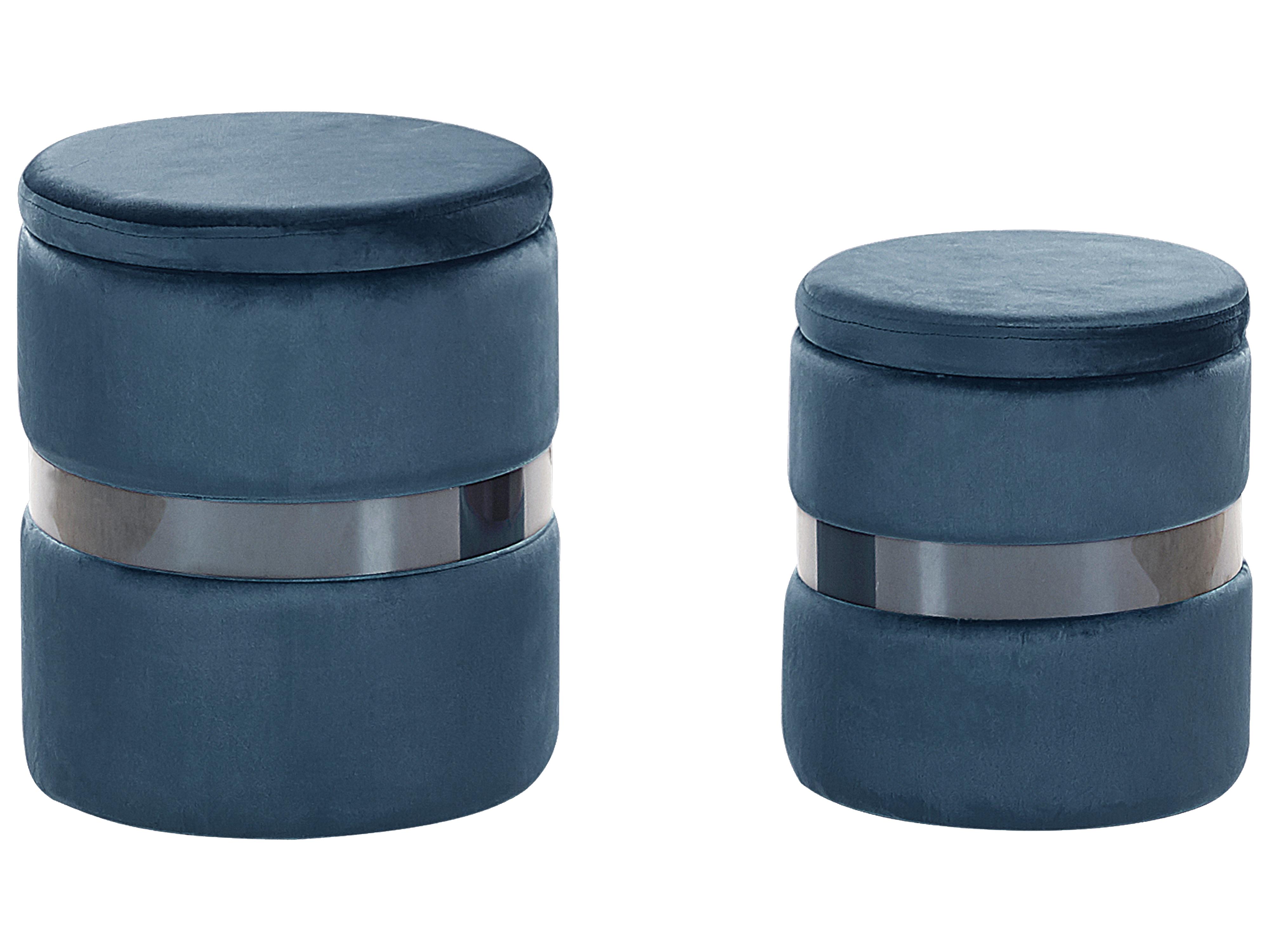 Set of 2 Storage Pouffes DORIS Velvet Blue