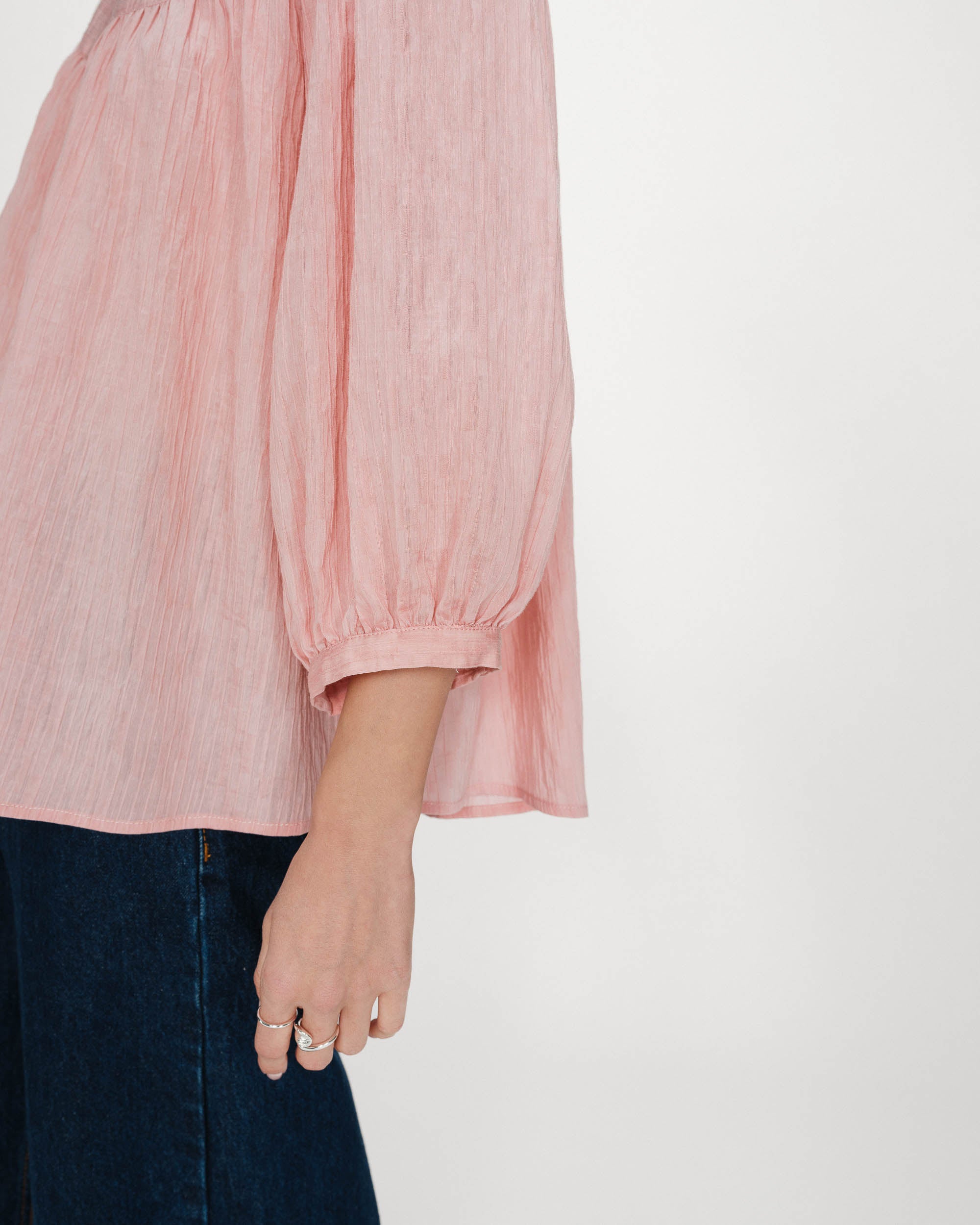 Blouse à manches ballons ample boutonnée rose Vanille