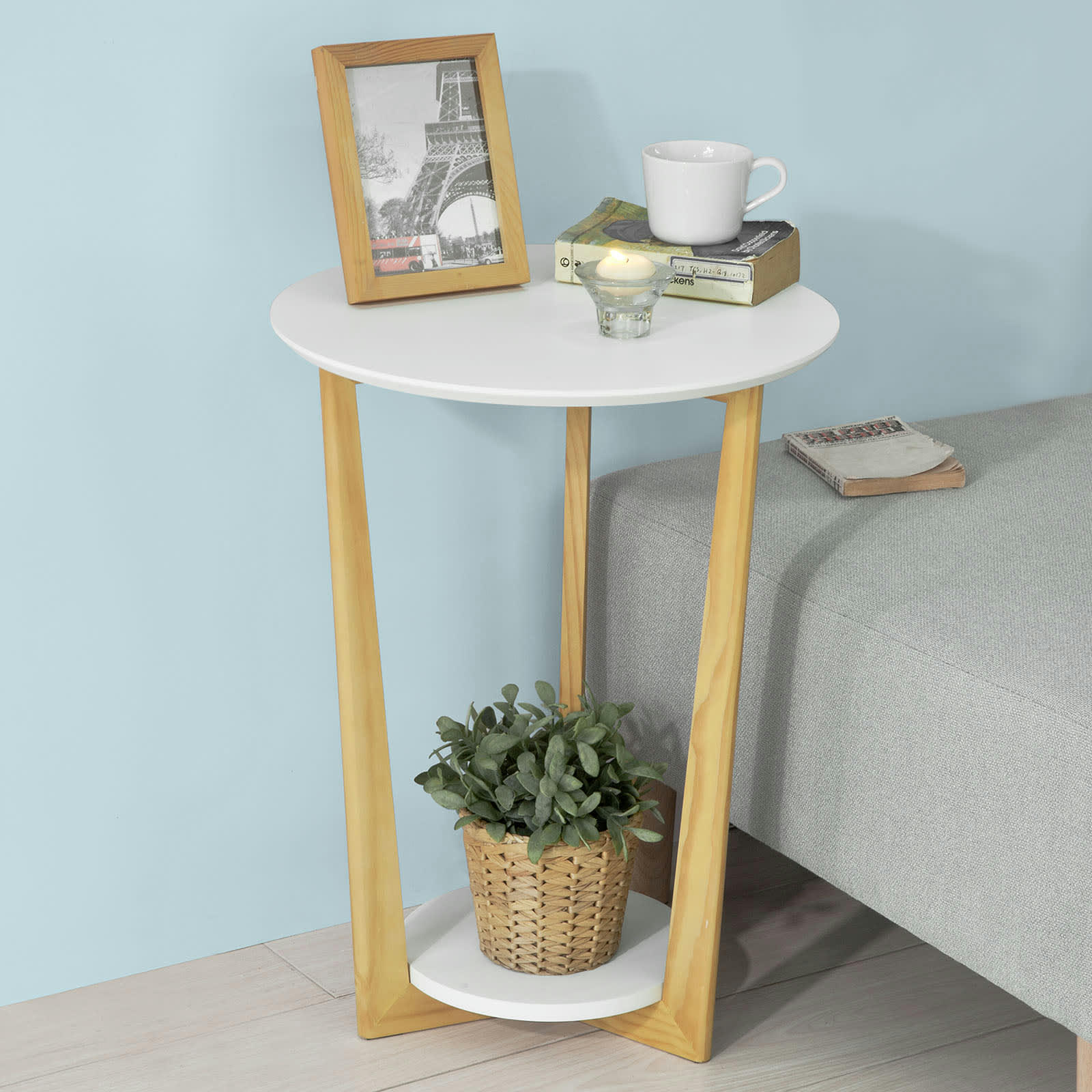- Table d'Appoint effet bois blanc