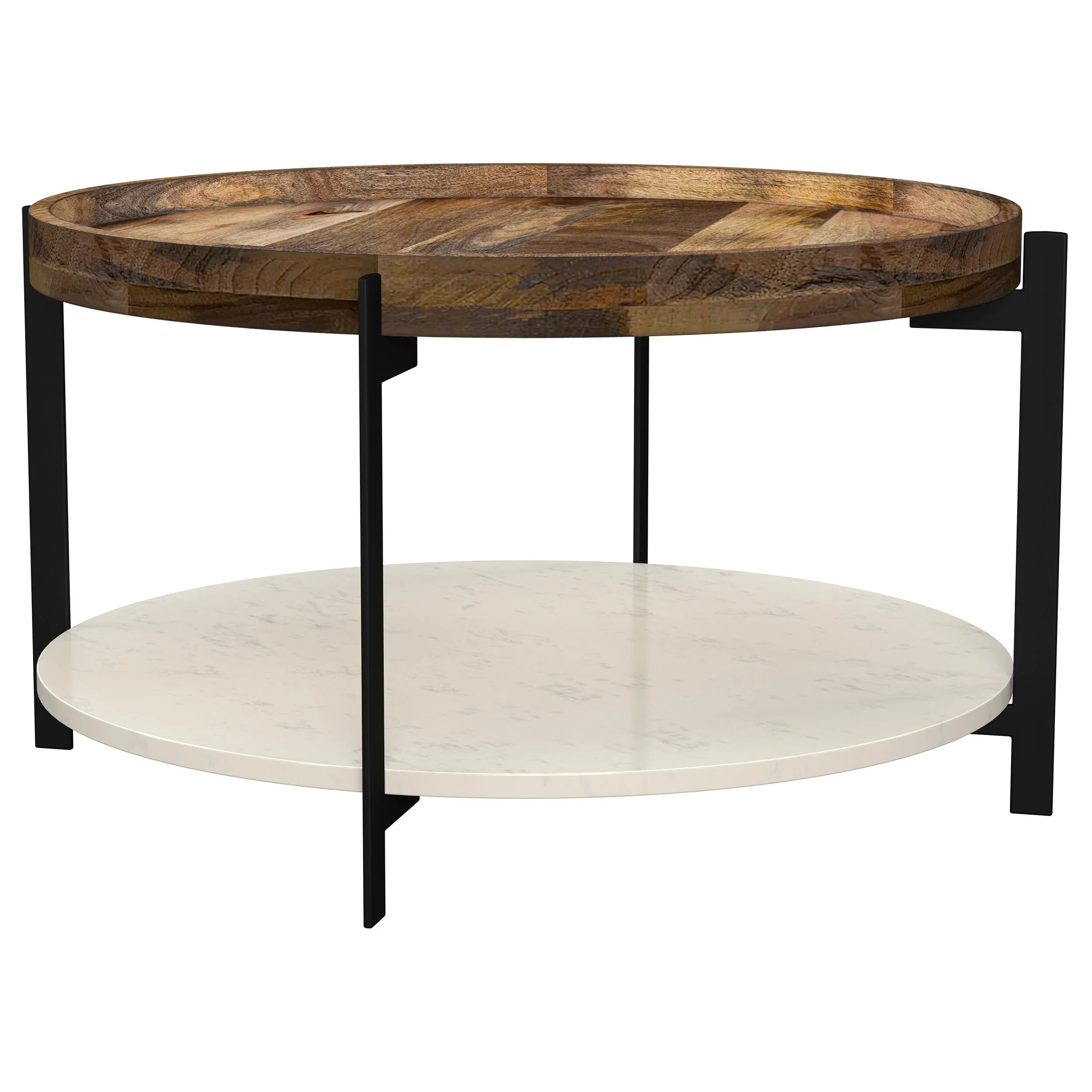 Adhvik Round Wood Top Marble Shelf Occasional Table Collection