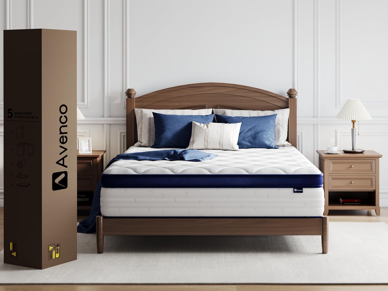 Avenco Queen Mattress, Hybrid Queen Size Mattress in a Box, 12 Inch Queen Size Mattresses with Comfort Foam and Pocket Coils for Pressure Relief Motion Isolation
