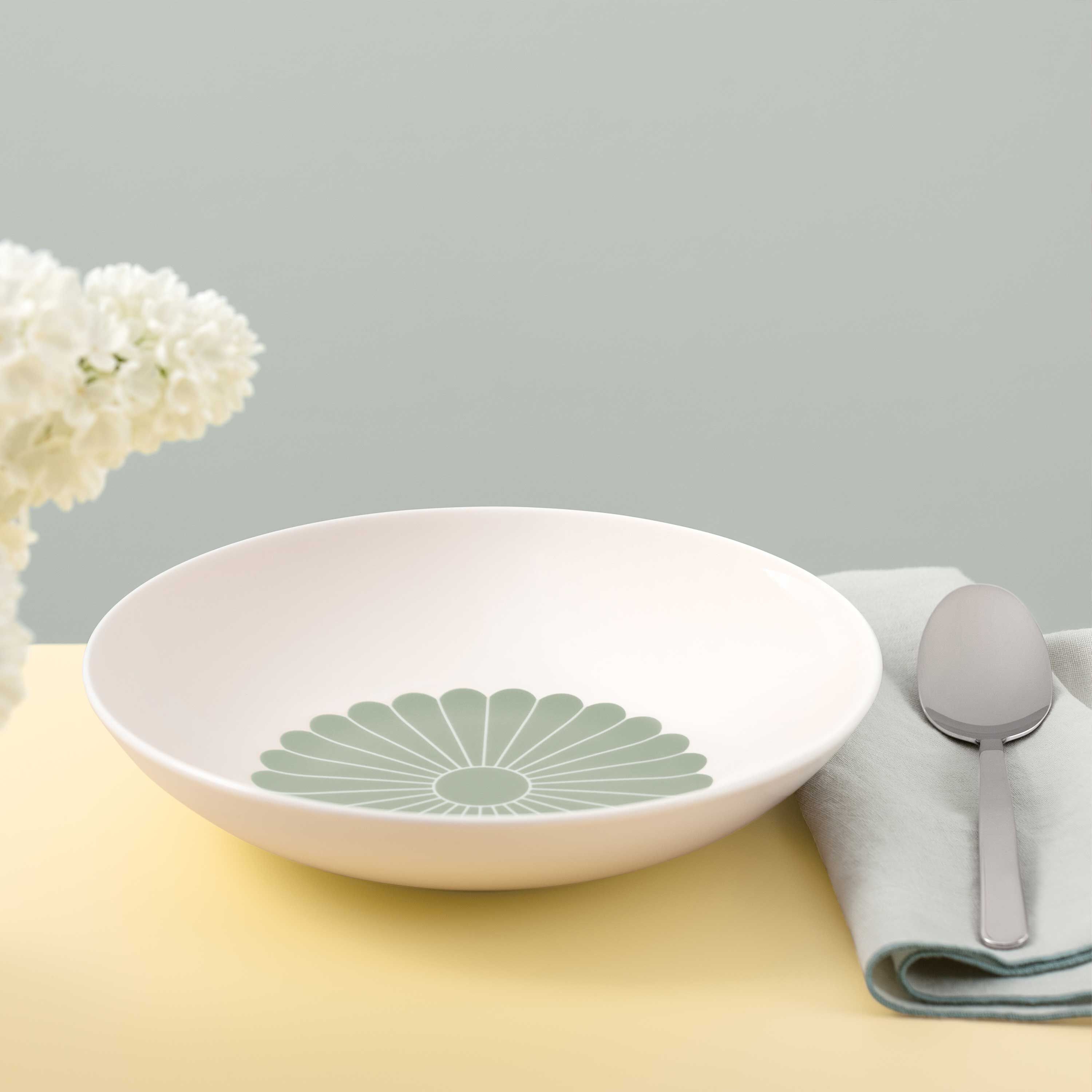 Fleur Pasta bowl - Green, 21 oz, Premium Porcelain
