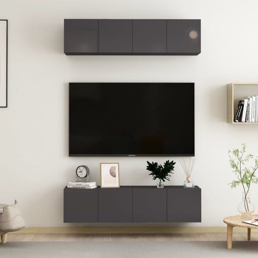NNEVL TV Cabinets 4 pcs High Gloss Grey 60x30x30 cm Chipboard
