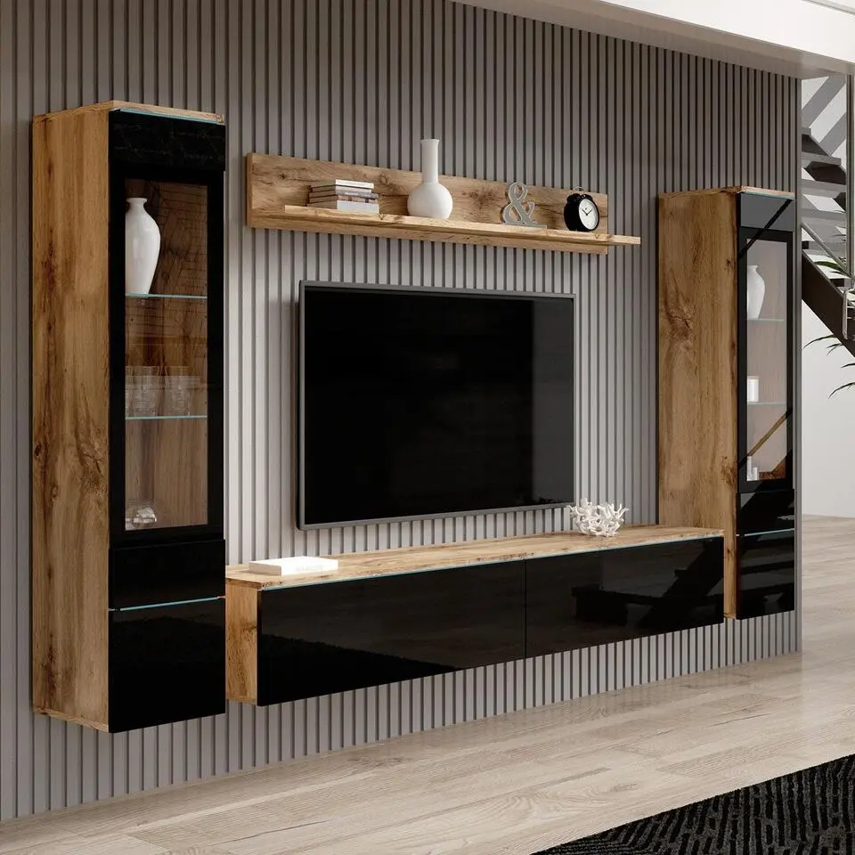 Meubella - Wandmeubel Variety - Zwart - Eiken