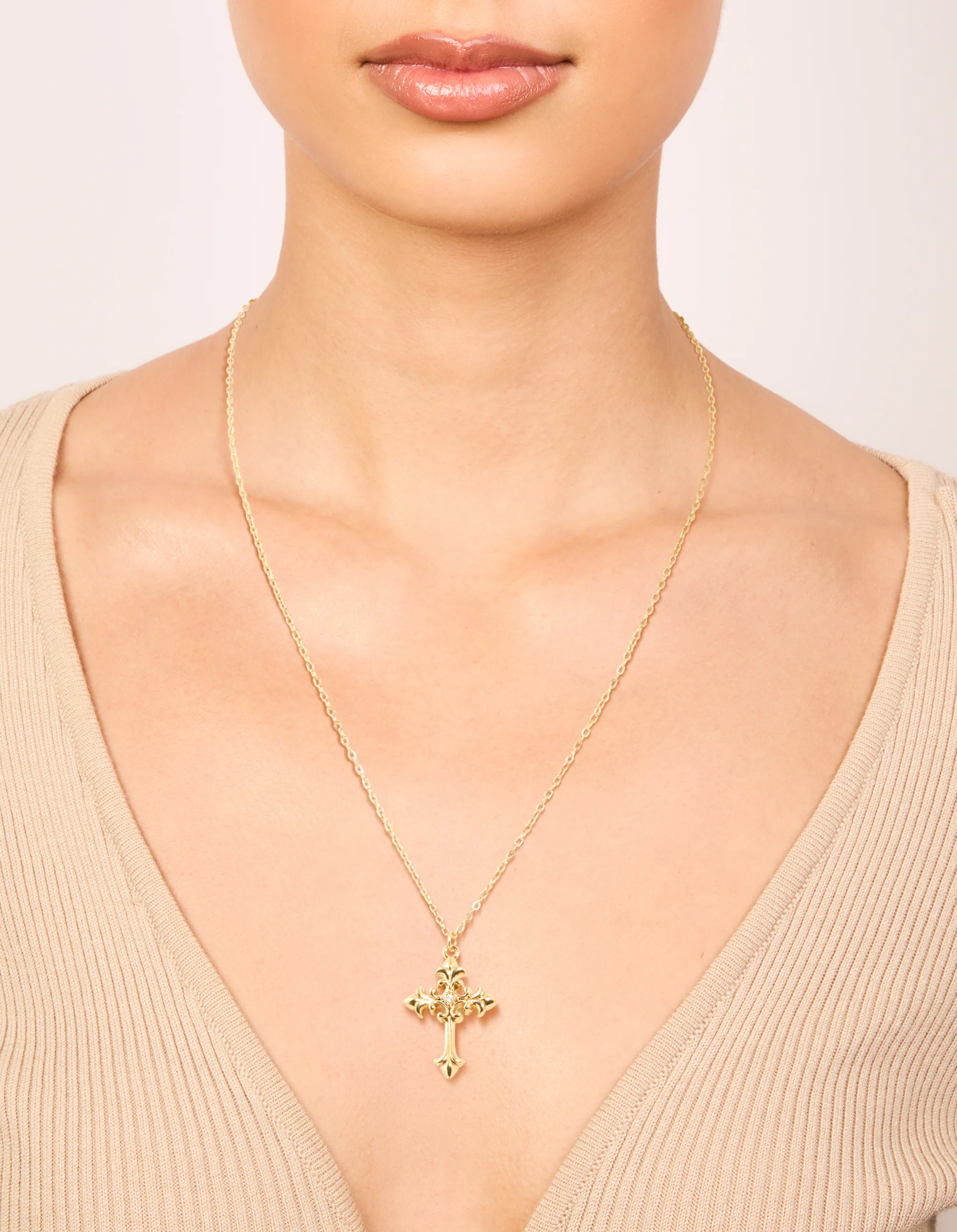 Waterproof Gold Plated Stainless Steel Gothic Cross Necklace