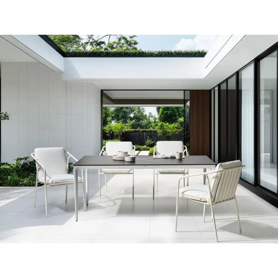 SOVARETO - Tuintafel - Wit/Zwart - HPL/Aluminium/marmer