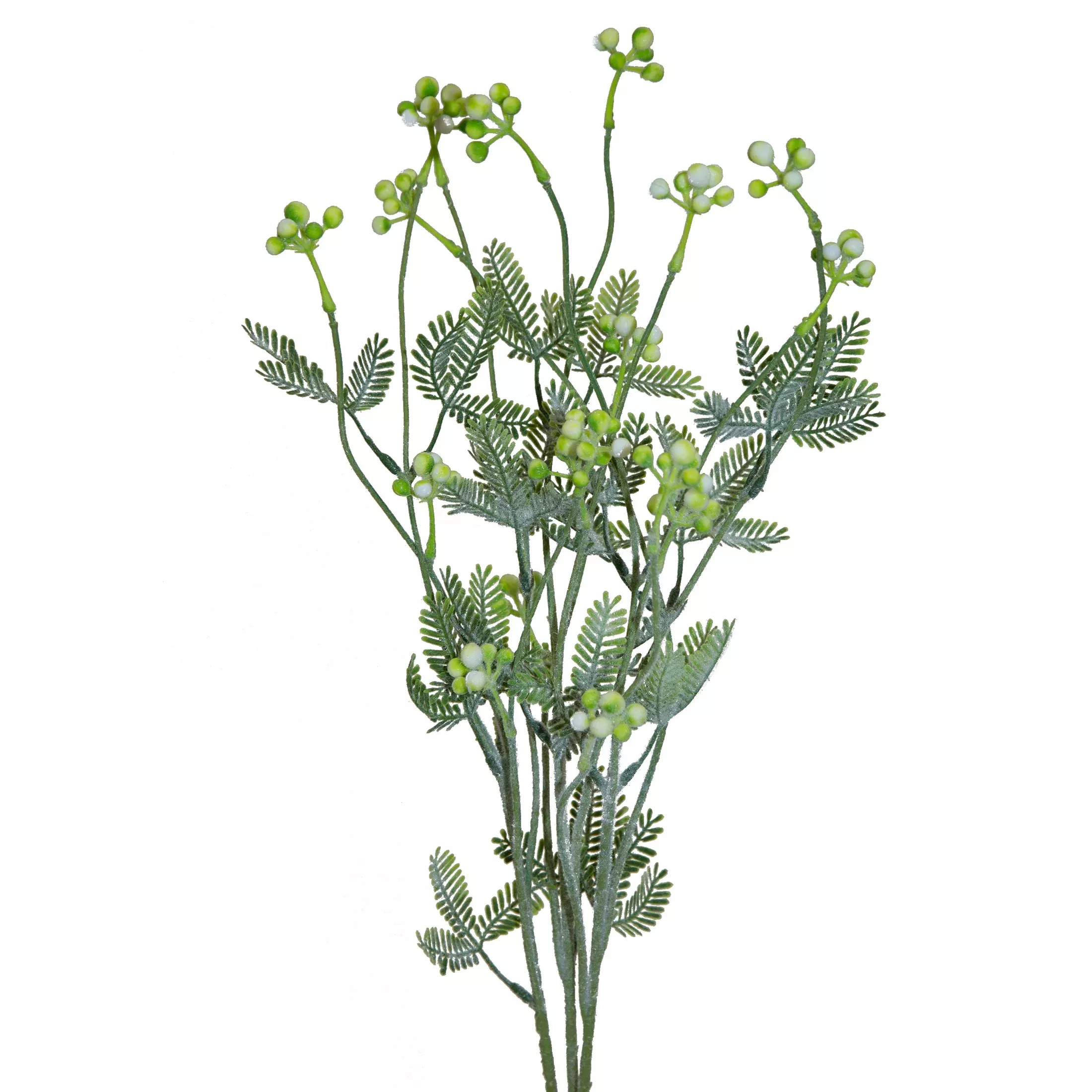 Gałązka sztuczna zielono, biała z drobnymi kuleczkami 57 cm