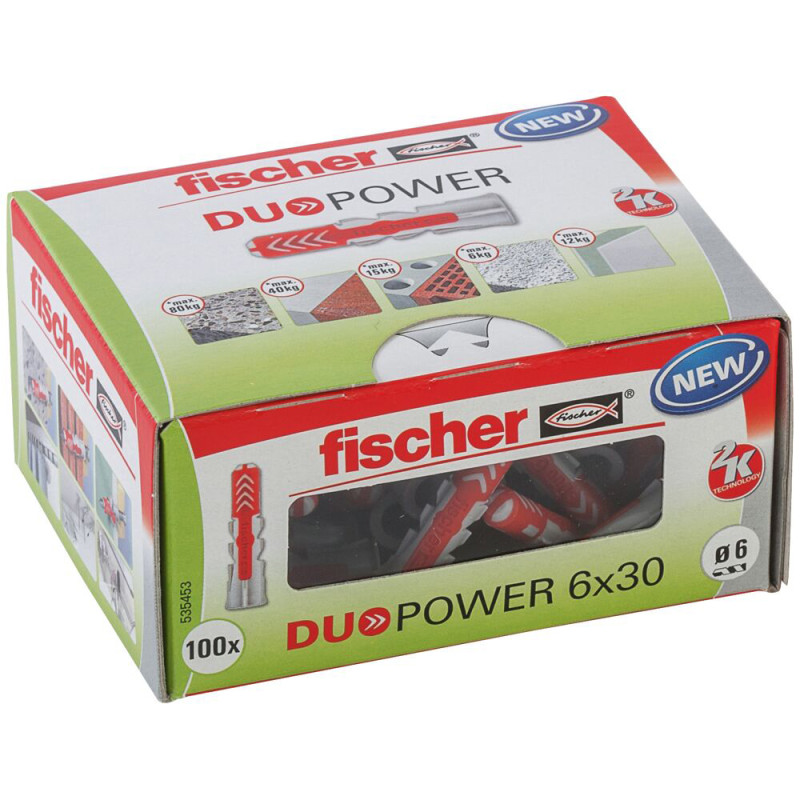 Cheville DuoPower en nylon avec collerette Ø 6 x 30 mm 100 pièces