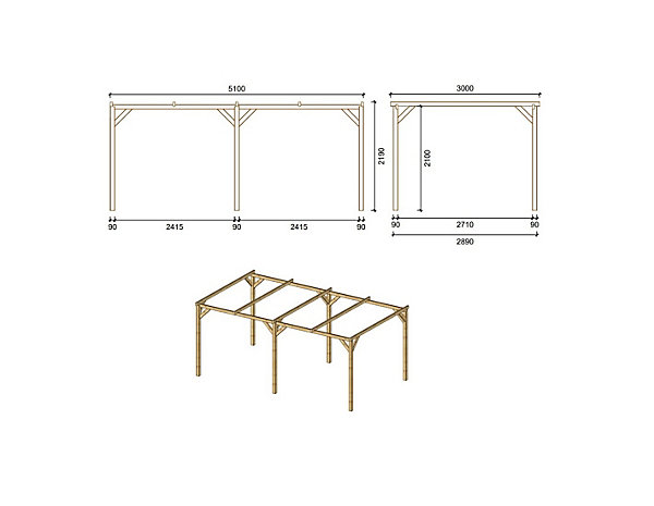Carport, abri de voiture3x5.1 m - 15.3 m2 - CAR1