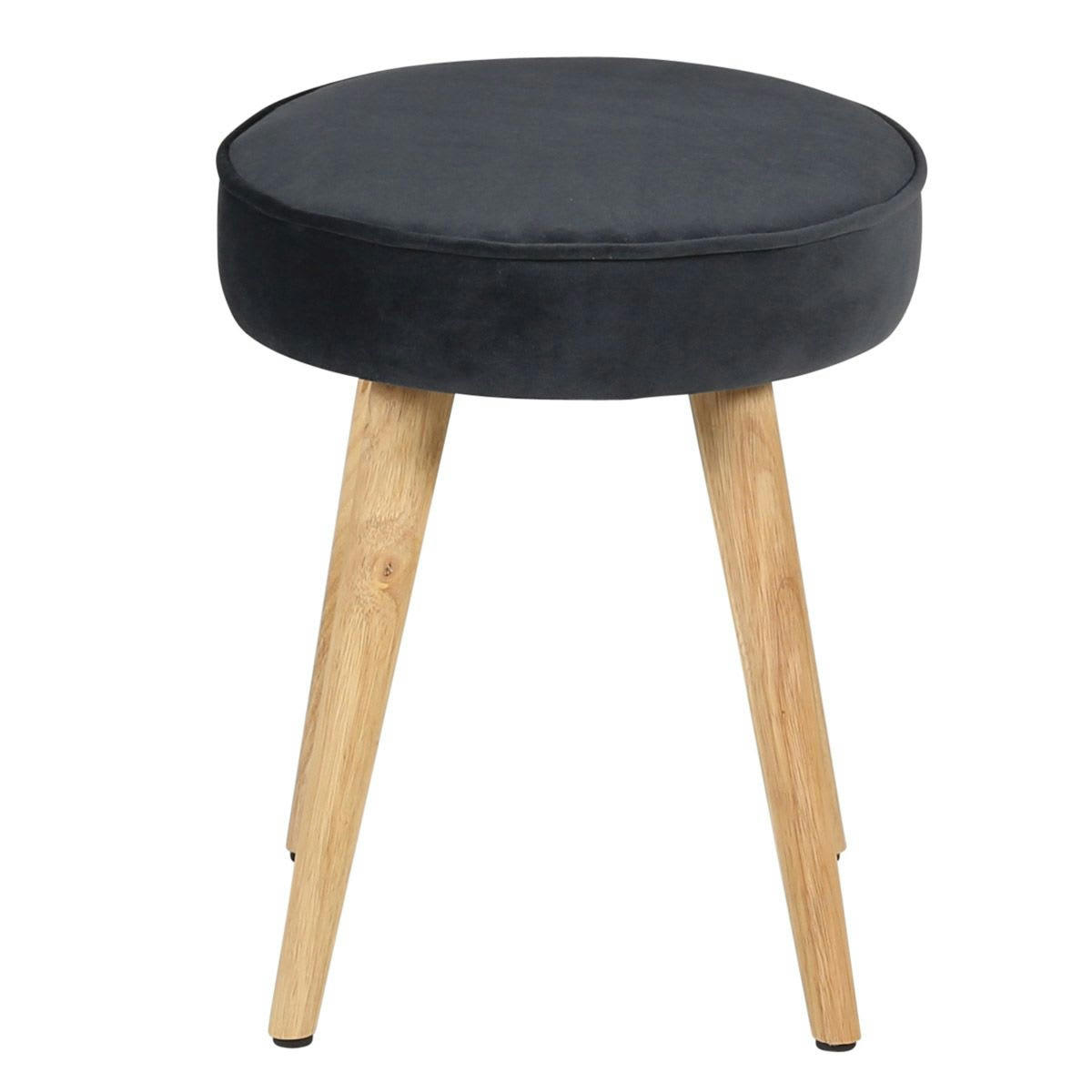 POPY - Tabouret velours gris foncé pieds bois clair