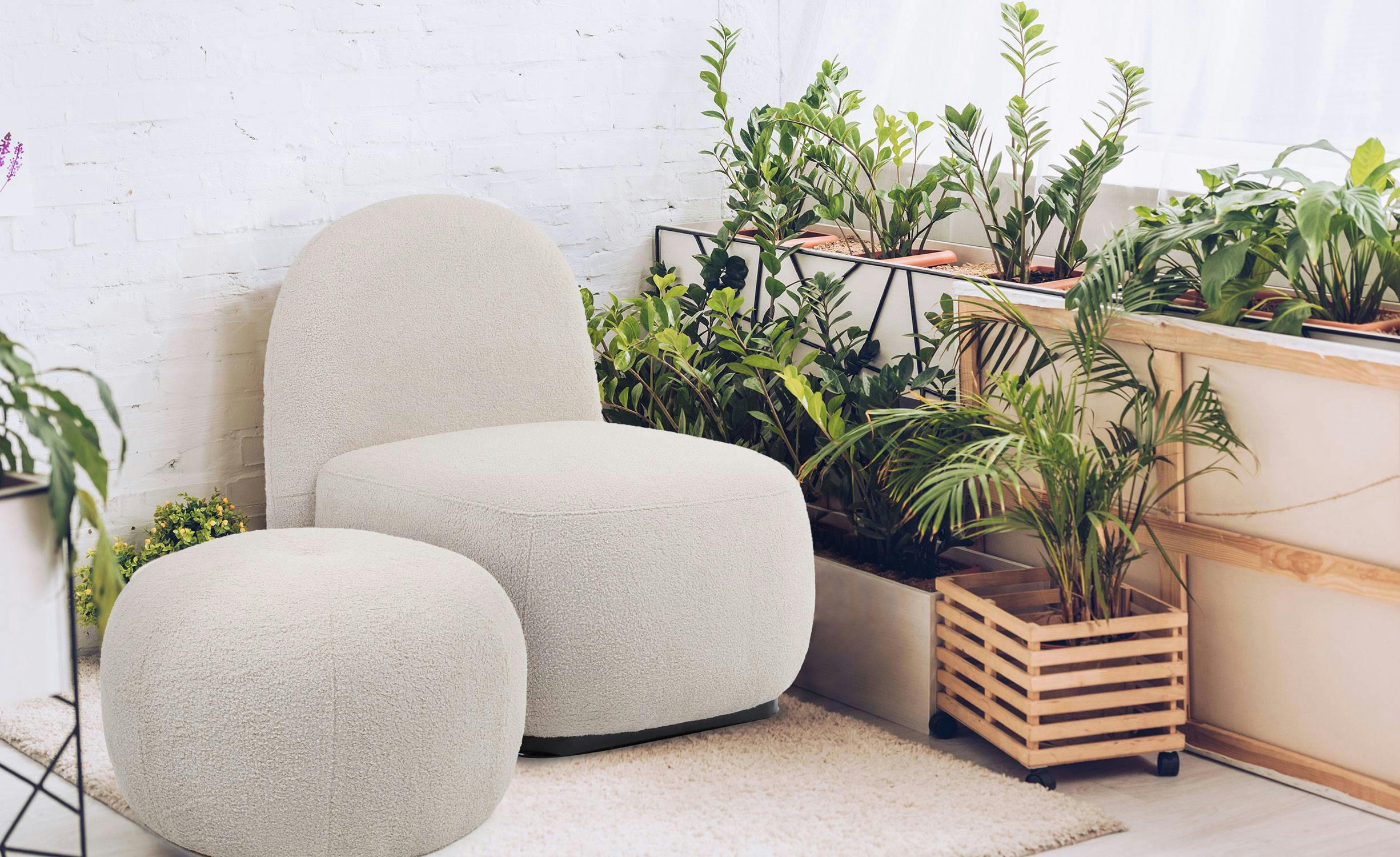 FLEEPY - Fauteuil style cocooning tissu bouclette beige