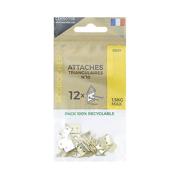 Lot de 12 attaches triangulaires 10 mm pour 1,5 kg - Marque Française