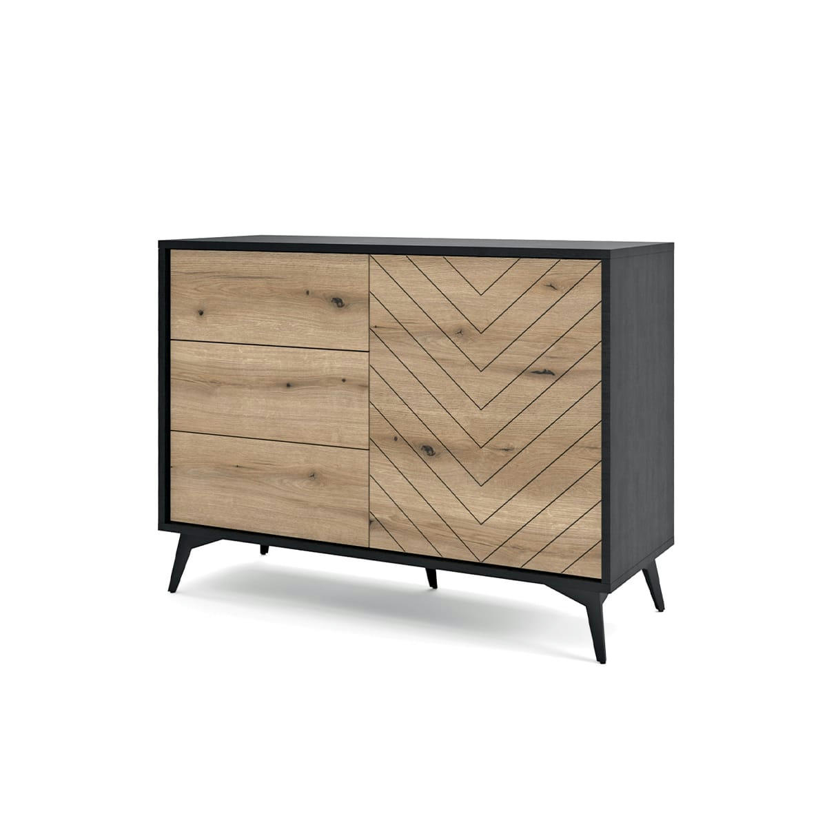 - Buffet 3 tiroirs 1 porte naturel et noir