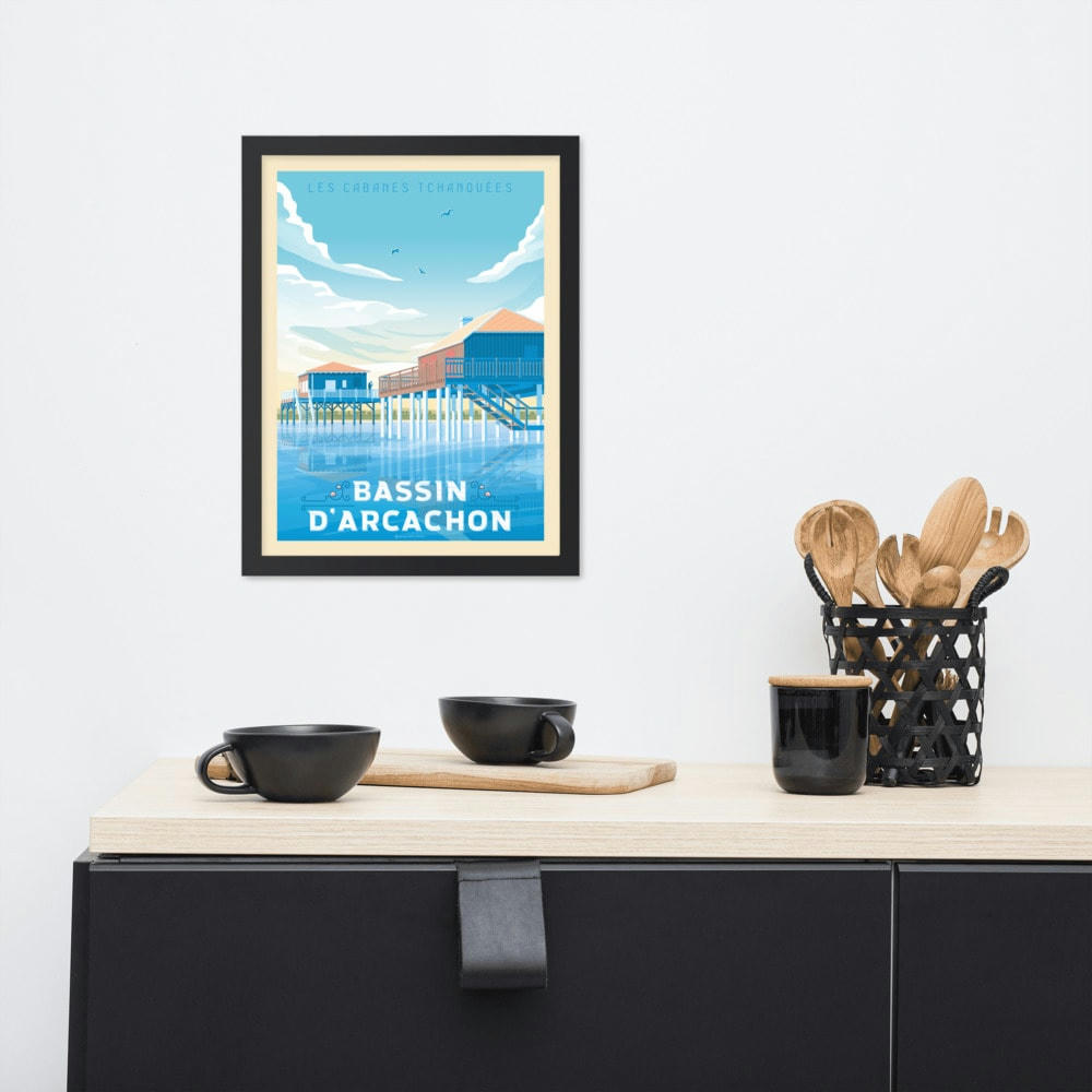 - Affiche Arcachon France + Cadre Bois noir 21x29,7 cm