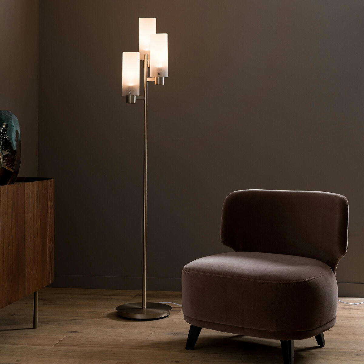 Lampadaire verre/acier, Strozzi, design E. Gallina